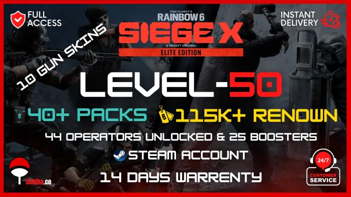 Level 50 ELITE Edition Steam (115K Renown) (40 pack) (44 Operators) 11 Gun Skins Hand Levelled Ranked Ready #velmapearson