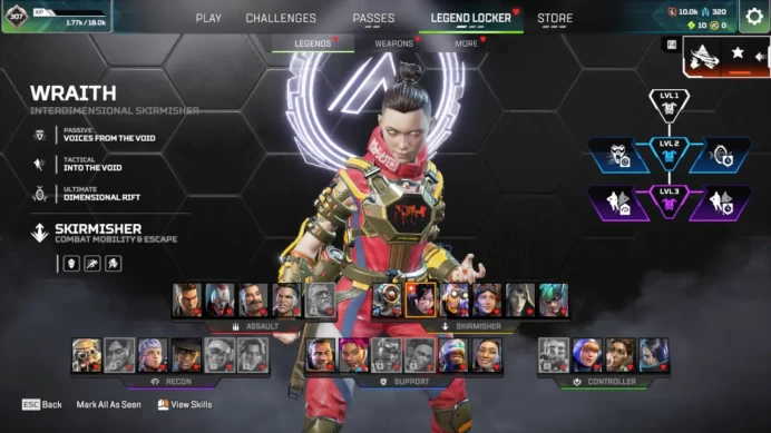 Smurf account | legendary Wraith skin | 147 legendary skins + 10 exotic shards | Ranked ready |  Level 20+  | Rookie 4 | 20 legends