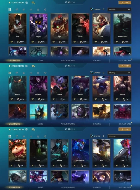 iOS/Android - EU - Level 127 - Champions 83 - Skins 47 - Legendary 8 - Code1147