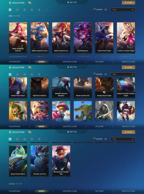 iOS/Android - EU - Level 127 - Champions 83 - Skins 47 - Legendary 8 - Code1147