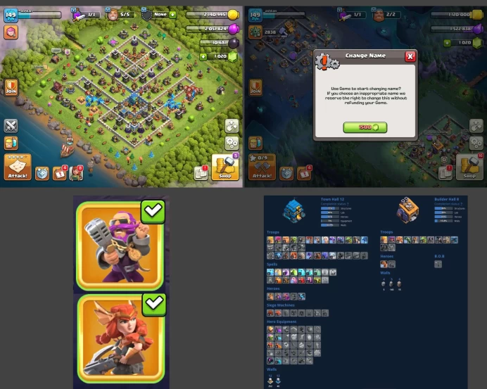 ■TH:12 (+60%) ■Heroes: K54 Q57 P30 W22 ■Skins:2 ■BH:8 ■Full Access ■Instant Delivery ■A4887