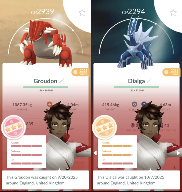 Level 68 PoGo -- 6M Dust, 4-Star Groudon, 2 Shiny Legends, 100 Shinies, 12 100IVs Pkm, 421 Total Pokemon, 94 Legendaries, 9 Hatched. o030