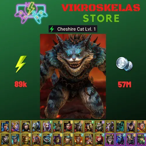 Starter acc with Cheshire Cat : 89k energy / 57 mln coins / Lyssandra, Nobel, Arix, Ninja + 19 Login Legendaries / Cardinal, Nia
