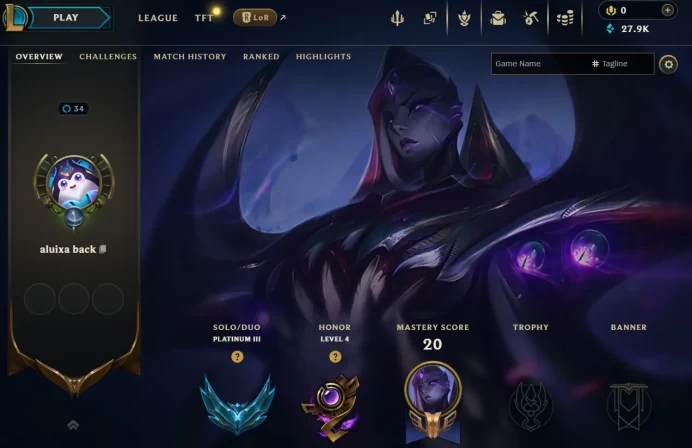 [EUW] S16 - SPLIT 1 - Platinum 3 - 14 Win 8 Lose - 27.9K BE - Ranked Ready