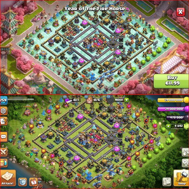 Th18, All 5 Heroes Max, Nc Available { 14 Rare Epic } Xp 259, 9000 Gem, 2950 WAR STAR, ATB 5607, Full Magic items, 125 wall Max