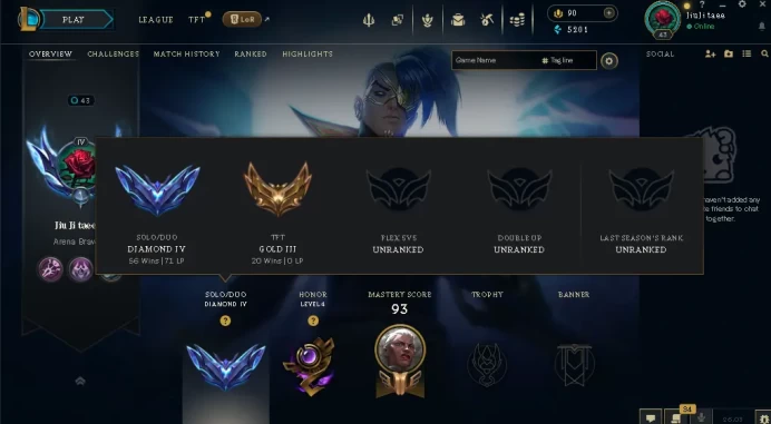 EUW -(S16) DIAMOND 4(71LP) %60WR - HIGH LP GAIN - 53 Champ - 5 Good Skins - 5.2K BE - HONOR 4 - FULL ACCES - LIFETIME WARRANTY - CHEAP 