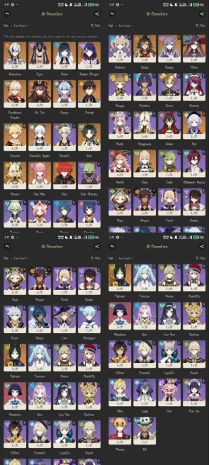 All Platform - EU - AR60 - 62 Character 21 5'Star - 10 Weapon 5'Star - Arlecchino - Xilonen - Raiden Shogun - Ganyu - Zhongli - Code1158