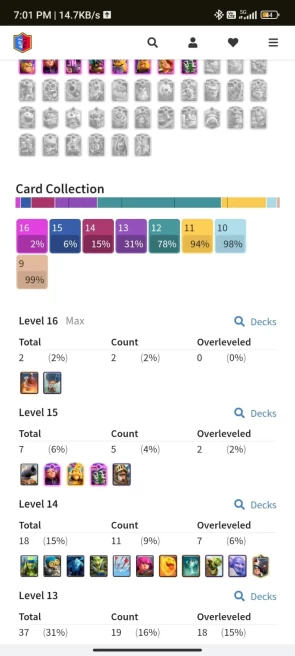 3 YR OLD CR, 10935 TROPHY, [2 - Level 16], [5 - Level 15], [11 - Level 14],1 HERO, 8 EVO, 70 RARE EMOTE, 6 TOWER , 133 BADGES, 99 FRAMES