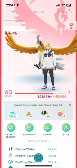 Level 63, 189 Shiny, 76 Legendary, 11 IV 100, 6 Shiny Legendary, 12 Shadow Legendary