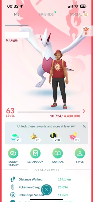 Level 63, 233 Shiny, 89 Legendary, 10 IV 100, 2 Shiny Legendary, 8 Shadow Legendary