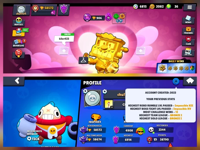 BEST BS 58.5k TROPHY, 99/99 BRAWLERS, 37 HYPERCHARGED, 1 MAXED BRAWLERS, 296 SKINS[ 9 MYTHIC + 3 LEGENDARY+ 6 HYPERCHARGED] , 619 PINS, 330 PLAY