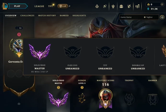 [EUW] S16 - SPLIT 1 - Master 232 LP - 56 Win Rate - 21.3K BE - Handmade - Ranked Ready - Unverified Email
