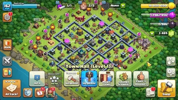 TH 13 MAX - BH 7|Limited Skin|3489 Gems|LV 162|HH 7|BK 54,AQ 64,GW 40,MP 45,RC 25|CN OFF|Protect OFF|TAKE MAIL(COC1951)