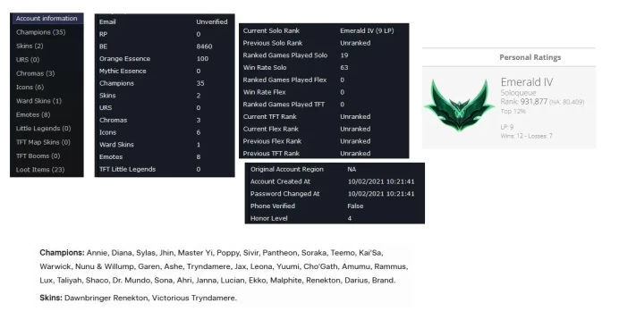 NA HANDLVLD S16 EMERALD 4 + BE:8K + 35 CHAMPS + Vanguard safe + Unverified Email + Instant Delivery A682