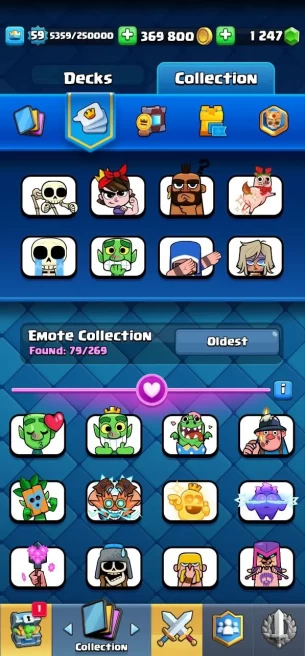 Clashroyall (Android/iOS)  KT 14 -lvl 59 -Cards 118 /120 -  Max Card 29 / eliteCard 21 /evo card 14/ Emote 79 / Tower skin 14 /Fast delivery