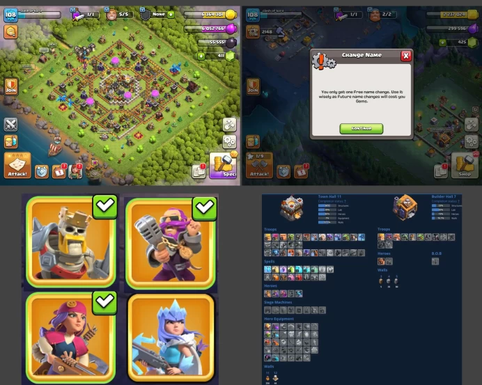 ■TH:11 (+50%) ■Heroes: K22 Q44 P20 W13 ■Skins:4 ■BH:7 ■Full Access ■Instant Delivery ■A4947