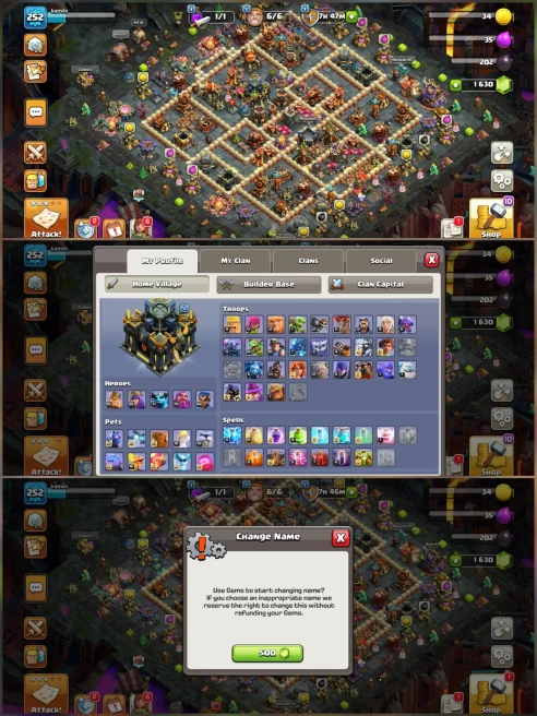 NEWLY TH 17 ,[XP 251 ] FULL MAX TH16, MAXED PROFILE, DEFENSES, GOLDEN WALLS, HEROES, MAXED PETS, MAXED RARE EQUIPMENTS, FULL OF MEDALS, SCENARY