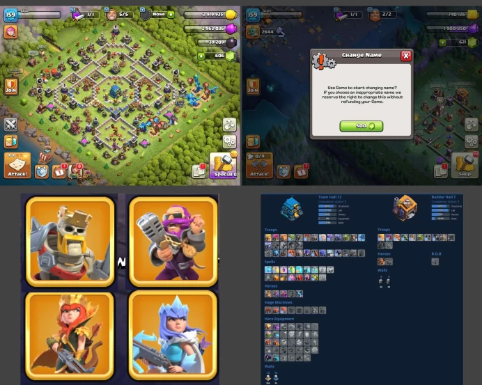 ■TH:12 (+70%) ■Heroes: K53 Q62 P30 W17 ■Skins:4 ■BH:7 ■Full Access ■Instant Delivery ■A4978