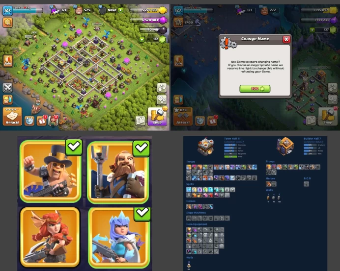 ■TH:11 (+80%) ■Heroes: K45 Q47 P20 W17 ■Skins:4 ■BH:7 ■Full Access ■Instant Delivery ■A4988
