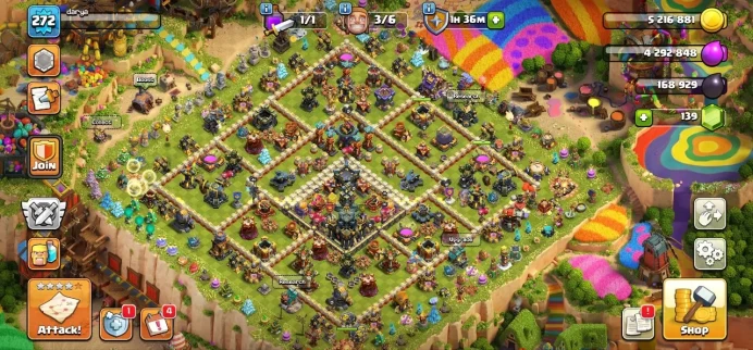 TH 17 Almost Max, 5 Equipment Epic, Defense Max, 17 Hero Skin, 1 Map Skin, TH 16 Full Max, 275 League Medal