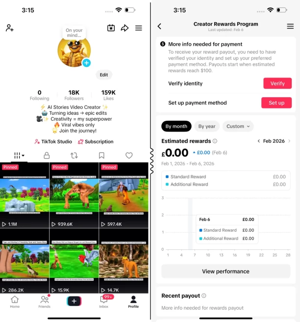 100% Monetized Uk Account Creativity Program Beta (Active) | 18k Real Followers & 159k Likes | Real Screenshots + Full Access + CRP