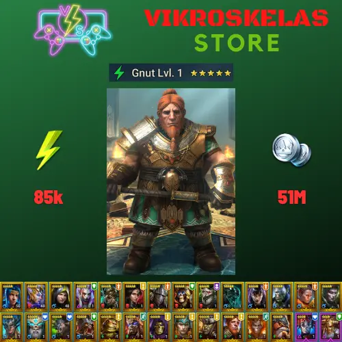 Starter acc with Gnut : 85k energy / 51 mln coins / Ignatius, Ugir, Hakkorhn, Crypt-King Graal, Arix, Ninja + 19 Login Legendaries