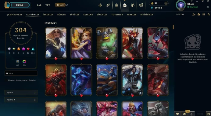 EUW | 304 SKIN | 89K BE | 299 LVL | UNRANKED | MAIL CHANGEABLE ACCOUNT