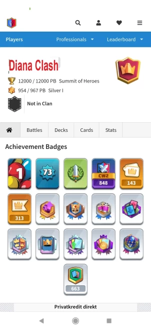 Level 73-KT15- 143 Emotes- 13 Cards Level 16 Max- 31 Cards Level 15 Max- 26 Evo- 1 Hero Card- Lifetime Warranty- Immediate Delivery