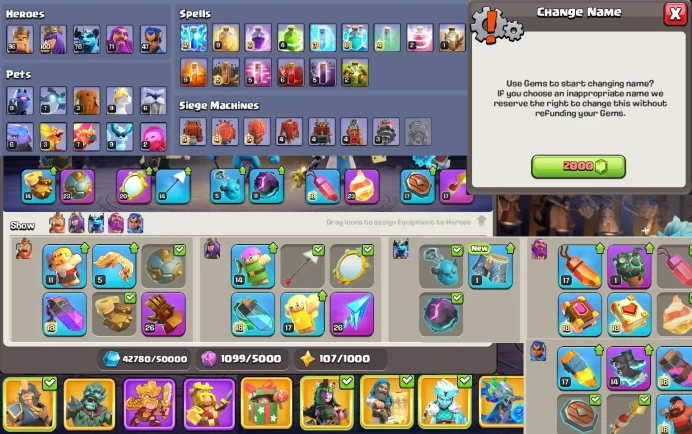 TH17| LVL240| Heroes(K96 Q100 M76 W71 R47)| 34BM| 2850War Stars| 9Skins | C103