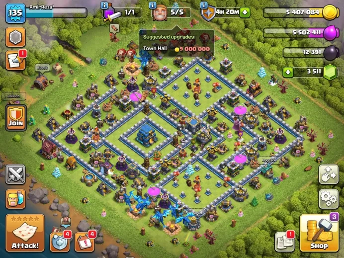 Th 12 max/Hero (65.65.40.40) wall max(13) Defend max/3500 gem/ level 135/400 medal /Lifetime warranty(C2158)
