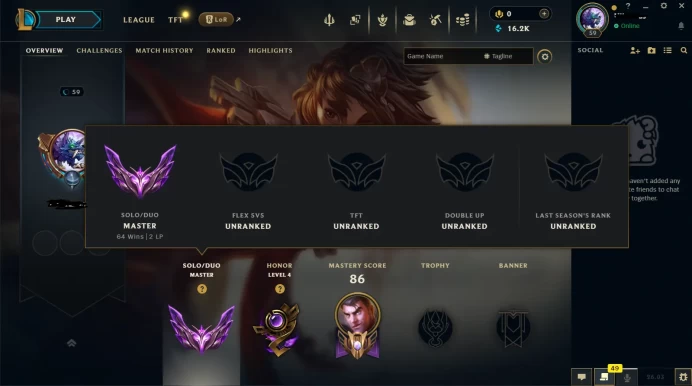 Euw // Master : 2 lp / 2026 S1 / lvl 59 // 16K BE // HANDMADE 2020 // Full access //33 Champion // Unverfied Email 
