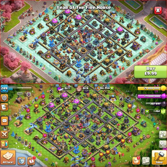 [ 5000 WAR STAT ] Th18, All 5 Heroes Max { 7 Rare Epic Max } Nc Free, 1200 Gem, ATB 5095, Tree 2014, 125 Wall Max, Nice Defenses, Android iOS