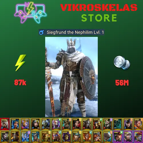 Starter with Mythical - Siegfrund : 87k energy / 56 mln coins / Hephraak, Nogdar, Pyxniel, Arix, Ninja + 19 Login Legendaries