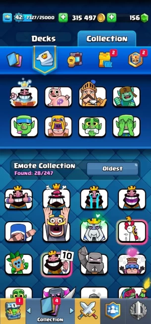 Clashroyall (Android/iOS) KT14 - lvl42  - Cards108 /120 - Max Card 5 _lvl 13 card 4 /Emote 28 / skin tower 6 /Fast delivery