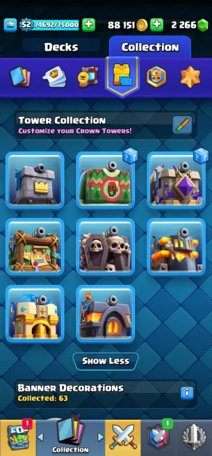 Clashroyall (Android/iOS) KT14 - lvl52  - Cards120 /120 - /elite 5/Max Card 7 _lvl 13 card 10 /Emote 49/evo card11 / skin tower 8 /Fast delivery