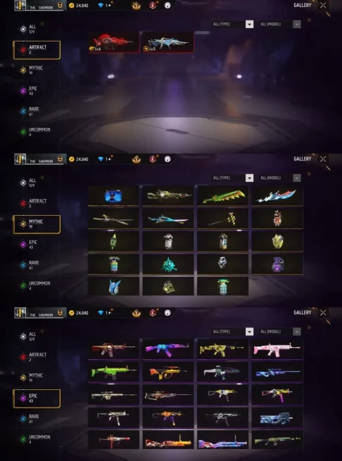 iOS/Android- Global - Level 53 - Rank Gold - Set 35 - Emote 18 - Weapon 129 - Artifact 2 - Mythic 19 - Epic 43 - Code1213