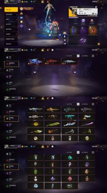 iOS/Android- Global - Level 60 - Rank Diamond - Set 112 - Emote 41 - Weapon 270 - Artifact 3 - Mythic 39 - Epic 76 - Code1215