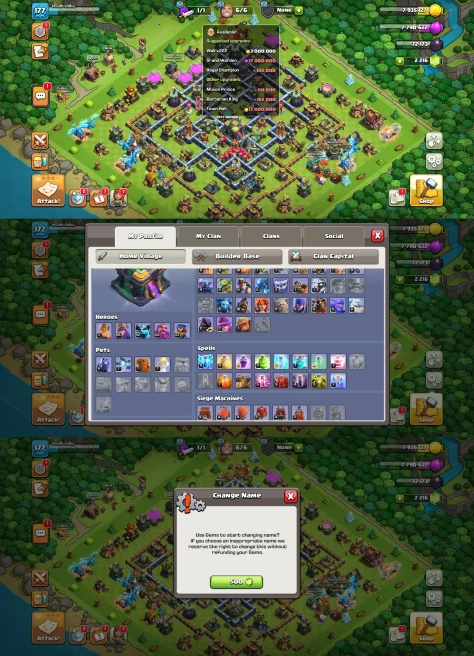 TH14 Near Max | XP 177 | BK77 AQ85 MP52 GW54 RC22 | Near Max Equipment & Hero Skins | 100% Secure SCID | iOS & Android