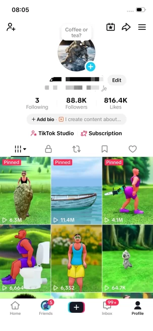 Instanly Delivery/ Monetized 88K Real Followers+800K Real Likes Account/ Creator Rewards Program Activated/ Live Stream/ Full Access