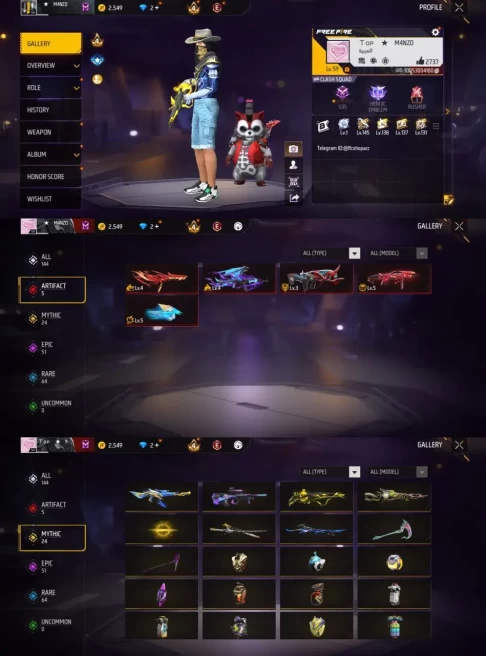 iOS/Android- Global - Level 59 - Rank Diamond - Set 53 - Emote 29 - Weapon 144 - Artifact 5 - Mythic 24 - Epic 51 - Code1246