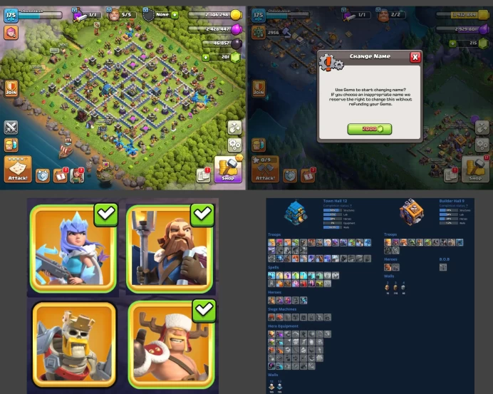 ■TH:12 (+70%) ■Heroes: K41 Q58 P30 W18 ■Skins:4 ■BH:9 ■Full Access ■Instant Delivery ■A5067