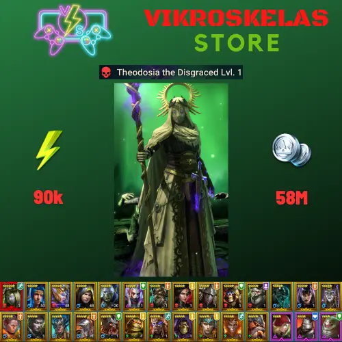 Starter with Mythical - Theodosia : 90k energy / 58 mln coins / Ankora, Ignatius, Cillian, Arix, Ninja + 19 Login Legendaries