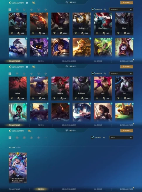 iOS/Android - EU - Level 252 - Champions 133 - Skins 100 - Legendary 18 - Code1196