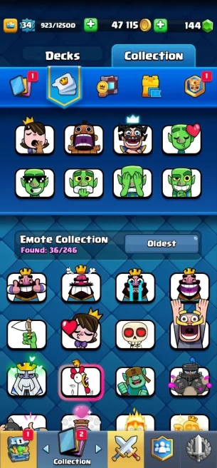 Clashroyall (Android/iOS) KT12 - lvl 34  - Cards107 /120 - Max Card 3 _lvl 13 card 3 /Emote 36 / skin tower 1 /Fast delivery /