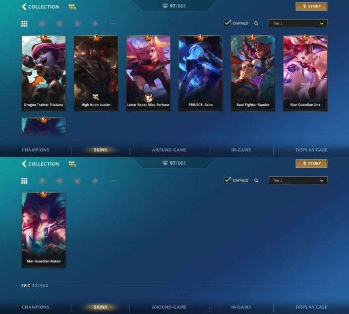 iOS/Android - EU - Level 133 - Champions 132 - Skins 97 - Legendary 13 - Code1282
