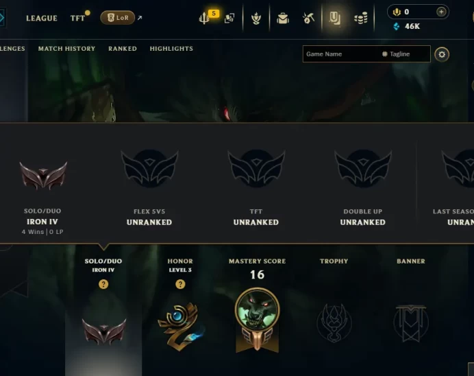EUW S16 ⸱ Iron IV 0Lp/ Low MMR / 30 Losses/   /48K BE / Low MMR ⸱ Unverified Email ⸱ Full Access / Instant Delivery 