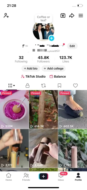 Instanly Delivery/ Monetized 45K Real Followers+120K Real Likes Account/ Creator Rewards Program Activated/ Live Stream/ Full Access