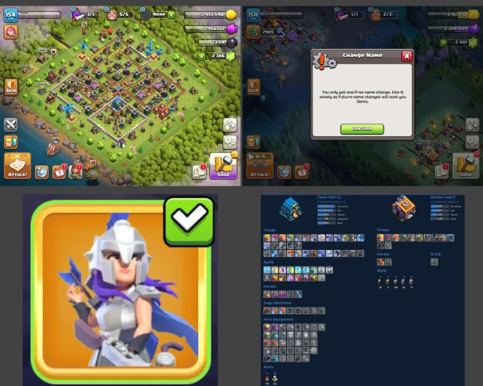 ■TH:12 (+65%) ■Heroes: K45 Q54 P30 W22 ■Skins:1 ■Gems:2.4k ■BH:9 ■Full Access ■Instant Delivery ■A5133