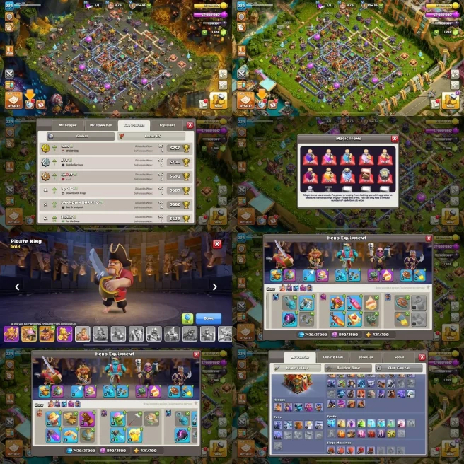 TH 16 - Xp 234 - Local US - Walls Max - 5 Map Skins - Defense Max - Hero Abilities Full - 9 Hero Skins - Nc 1.5K -Code174
