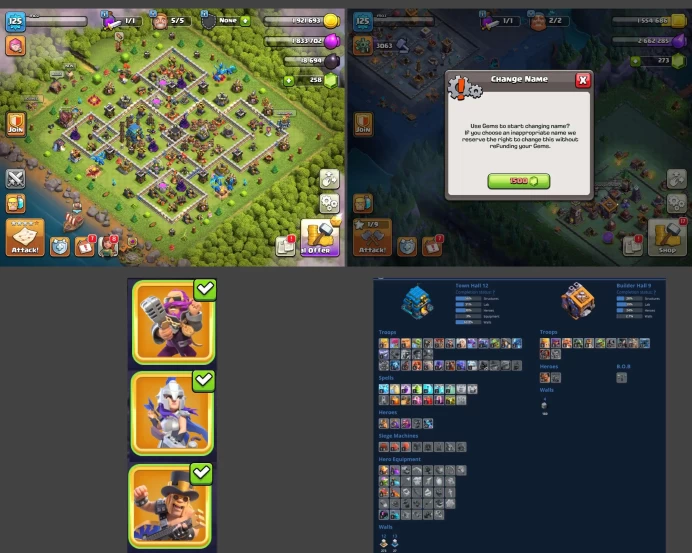 ■TH:12 (+45%) ■Heroes: K42 Q50 P20 W20 ■Skins:3 ■BH:9 ■Full Access ■Instant Delivery ■A5242